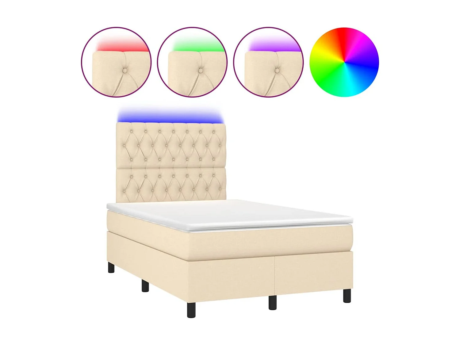 Sommier à lattes de lit matelas et LED crème 120x190 cm tissu