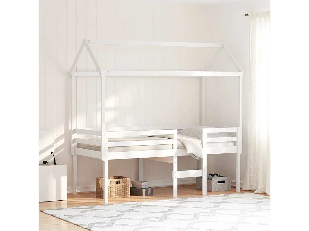 Lit haut sans matelas blanc 90x200 cm bois de pin massif