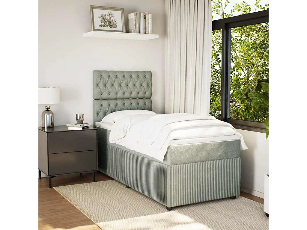 Boxspringbett mit Matratze Hellgrau 90x200 cm Samt