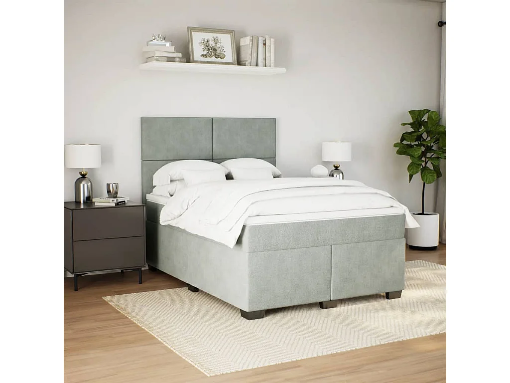 Sommier à lattes de lit et matelas Gris clair 160x200cm Velours