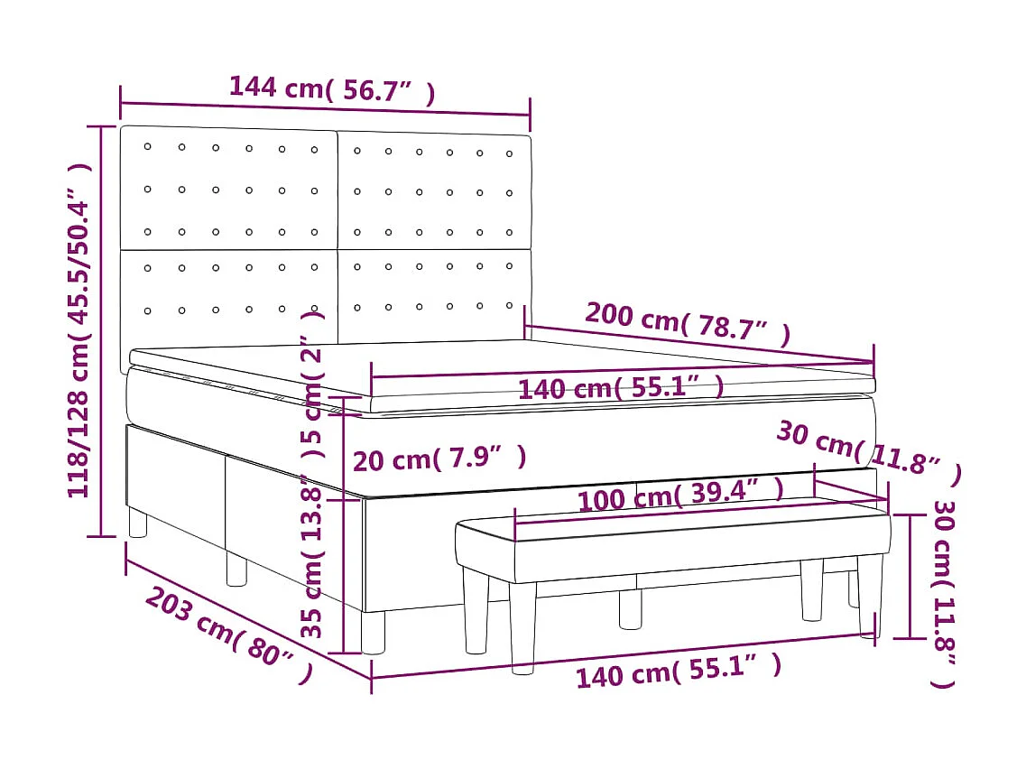 Sommier à lattes de lit avec matelas Taupe 140x200 cm Tissu