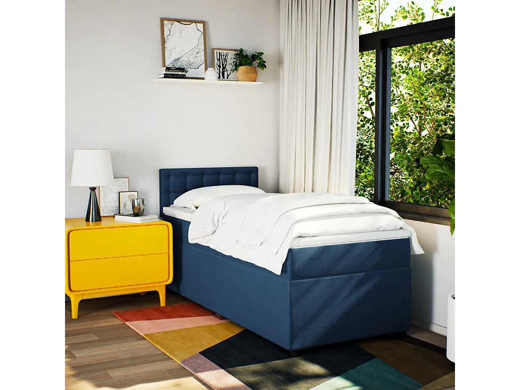 Sommier à lattes de lit avec matelas Bleu 90x190 cm Tissu