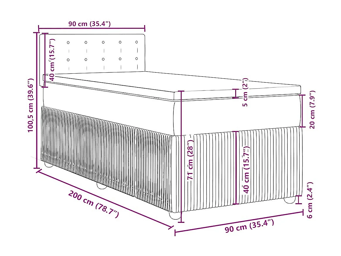 Boxspring met matras fluweel lichtgrijs 90x200 cm