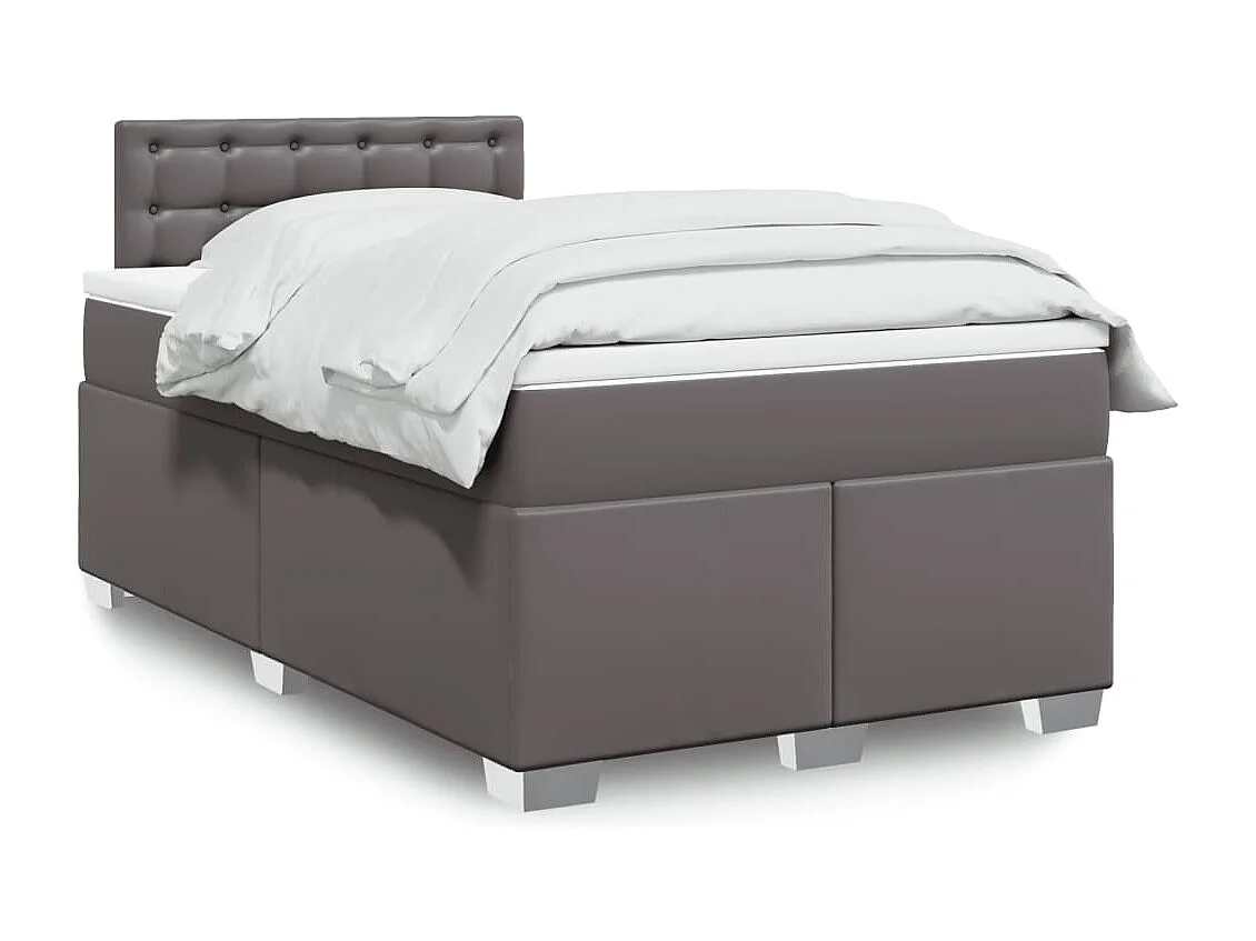 Cama box spring con colchón cuero sintético gris 120x200 cm