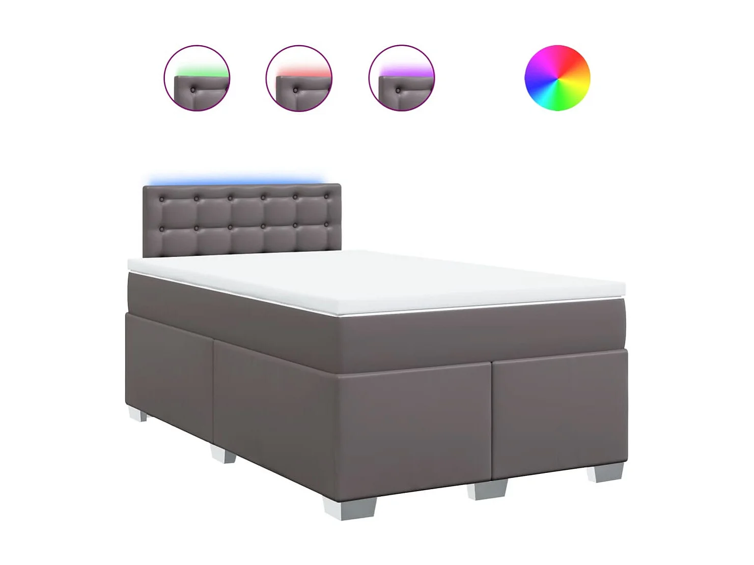 Cama box spring con colchón cuero sintético gris 120x200 cm