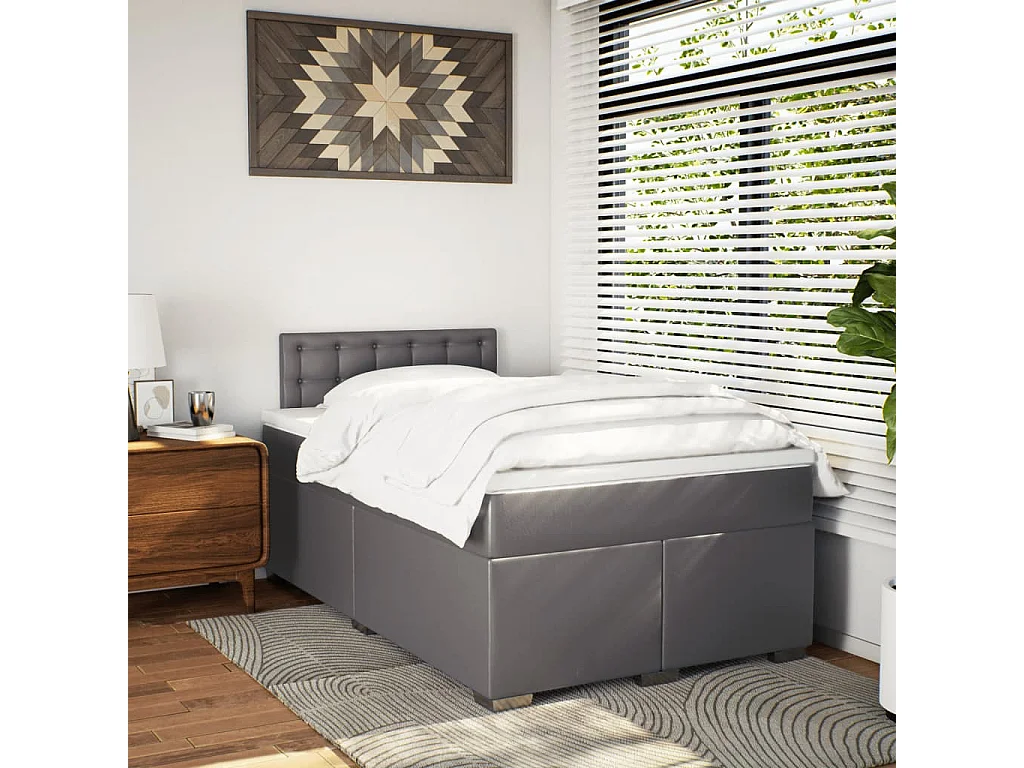 Boxspringbett mit Matratze Grau 120x200 cm Kunstleder