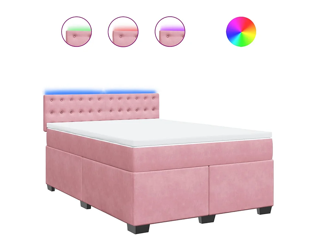 Cama box spring con colchón terciopelo rosa 140x190 cm