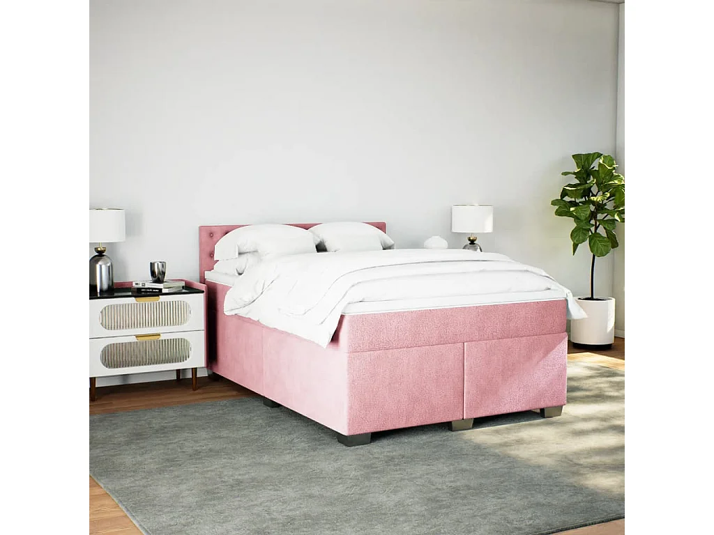 Cama box spring con colchón terciopelo rosa 140x190 cm