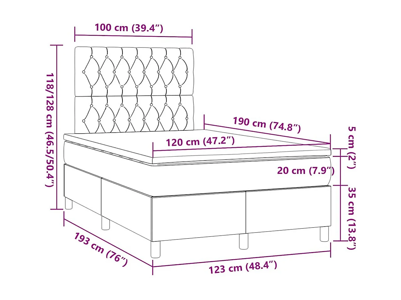 Giroletto a Molle con Materasso Crema 120x190 cm in Tessuto