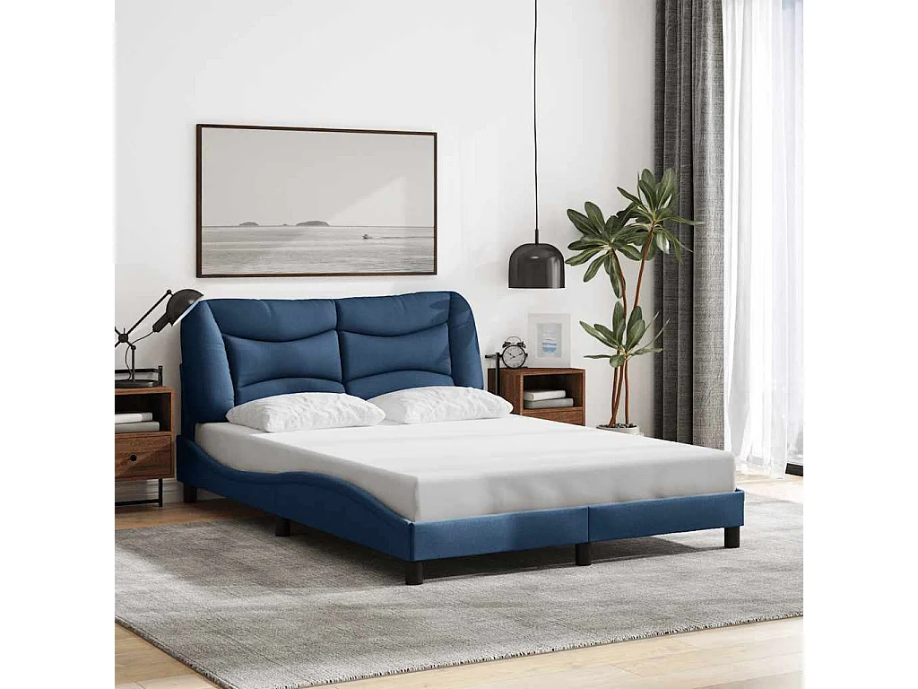 Estrutura de cama sem colchão Hvar 140x190 cm tecido azul