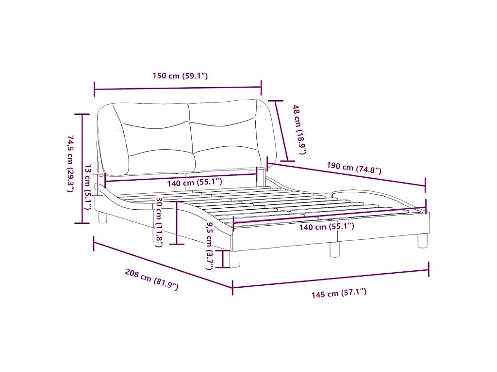 Estrutura de cama sem colchão Hvar 140x190 cm tecido azul