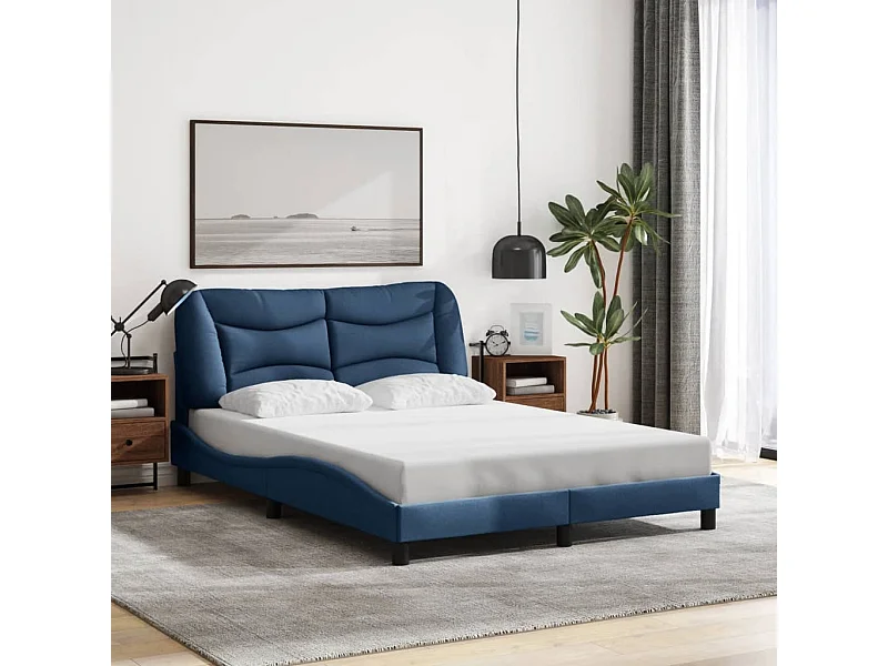 Cadre de lit sans matelas Hvar bleu 140x190 cm tissu