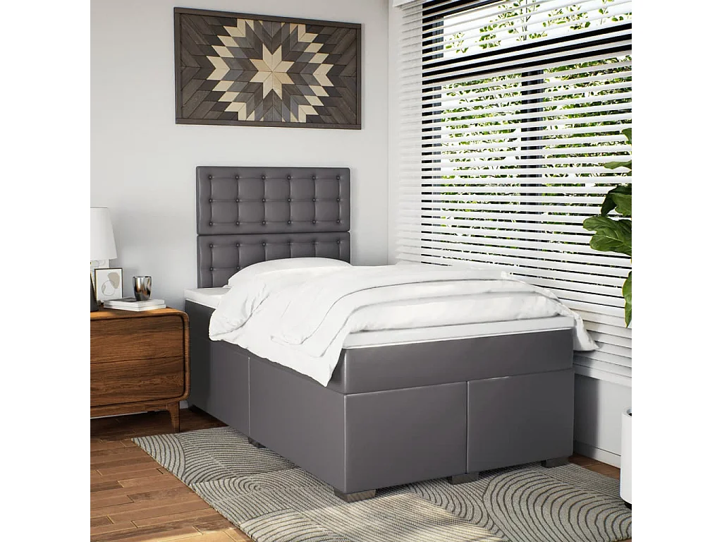 Boxspringbett mit Matratze Grau 120x200 cm Kunstleder