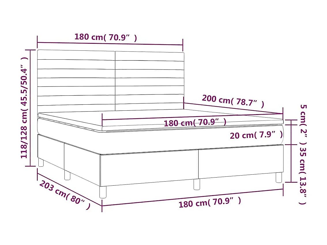 Sommier à lattes de lit avec matelas LED Bleu foncé 180x200 cm