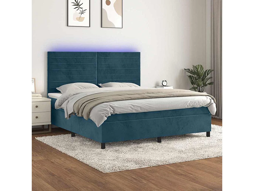 Boxspring met matras en LED fluweel donkerblauw 180x200 cm