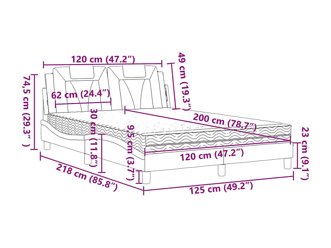 Lit Viana avec matelas cappuccino 120x200 cm similicuir
