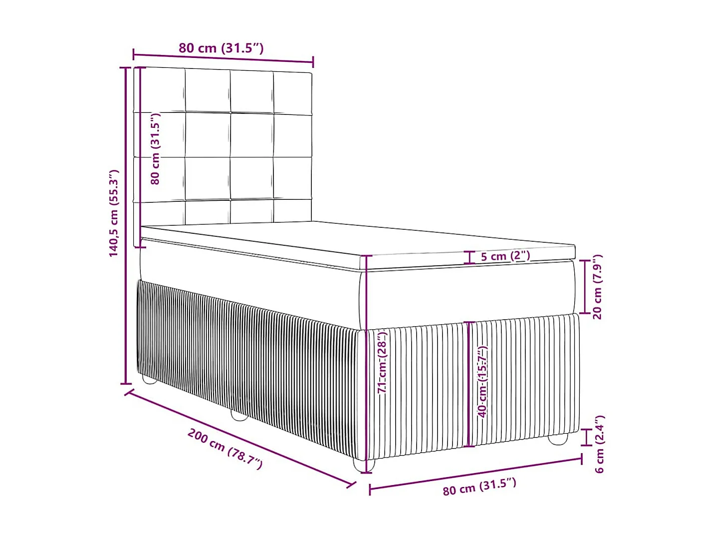 Boxspringbett mit Matratze Schwarz 80x200 cm Samt