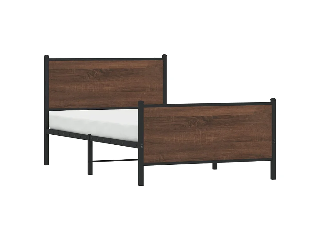 Metallbett ohne Matratze Braun Eichen-Optik 100x190 cm