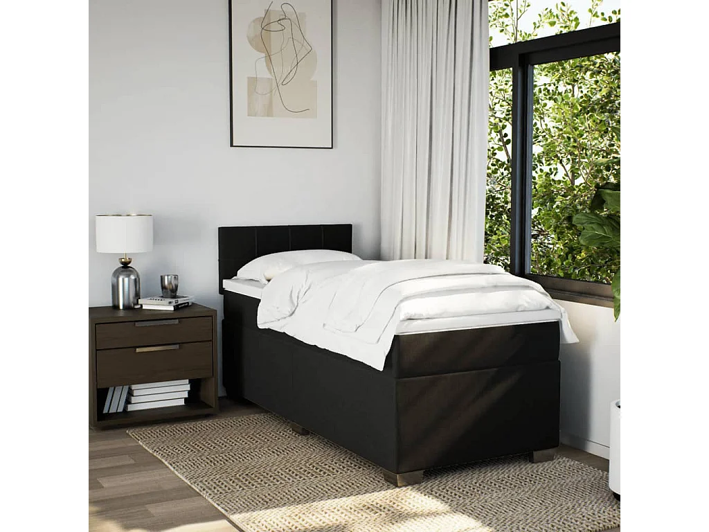 Cama box spring con colchón tela negro 80x200 cm