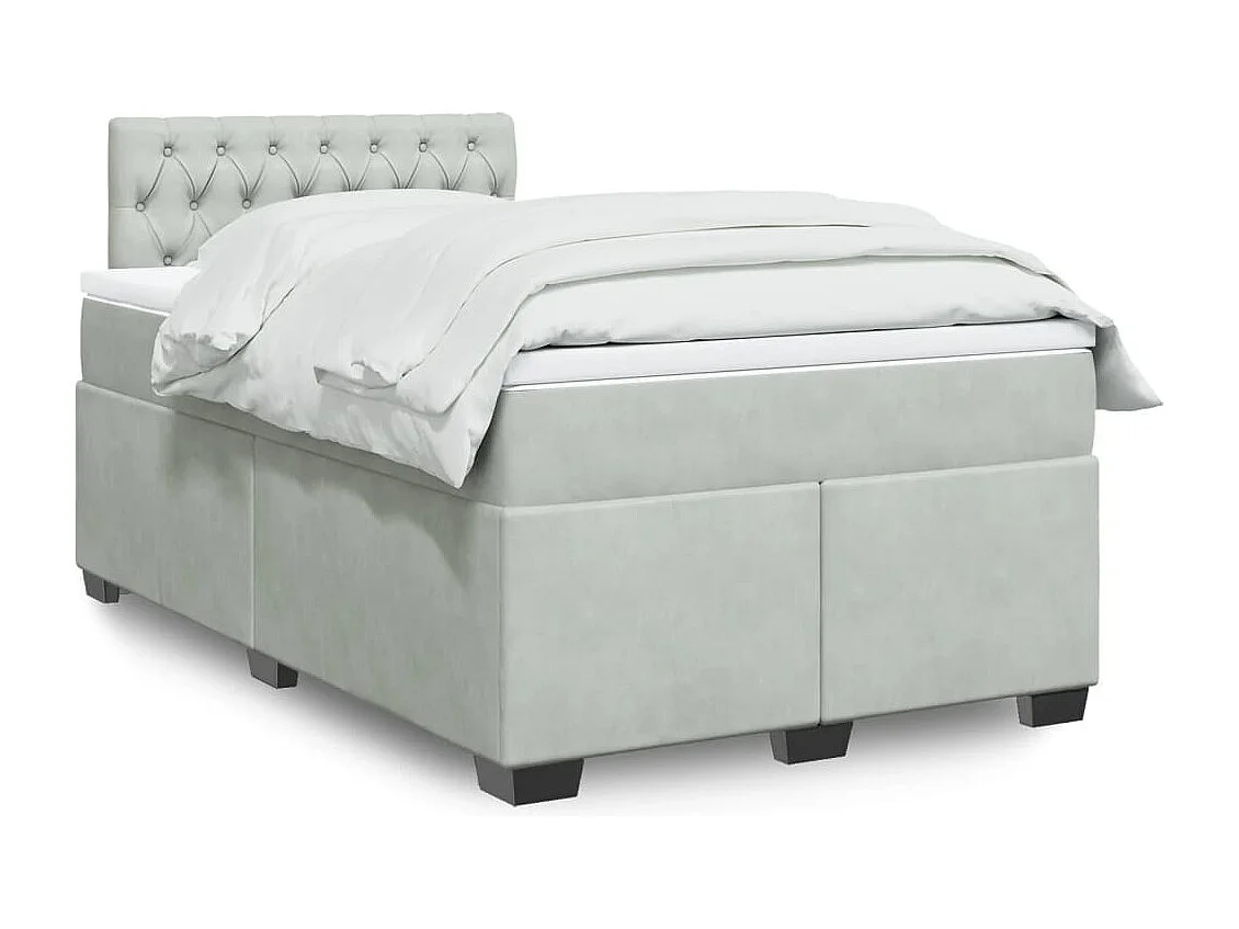 Cama box spring con colchón terciopelo gris claro 120x200 cm