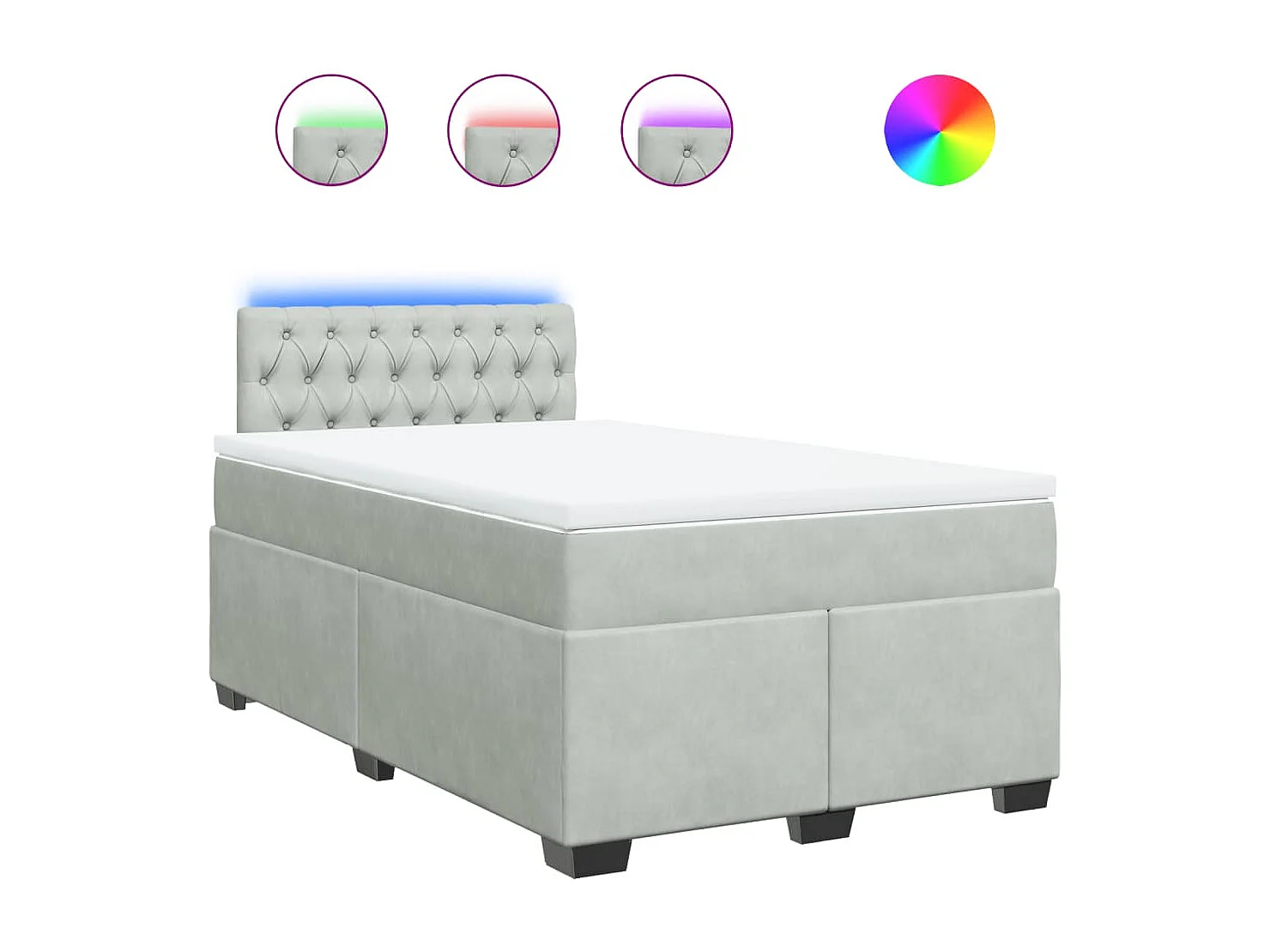 Cama box spring con colchón terciopelo gris claro 120x200 cm