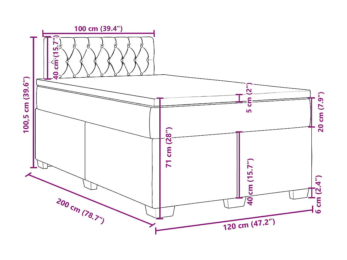 Cama box spring con colchón terciopelo gris claro 120x200 cm