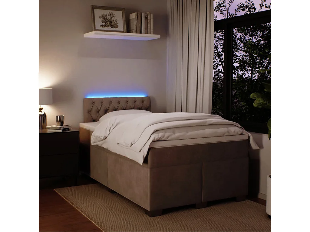 Cama box spring con colchón terciopelo gris claro 120x200 cm