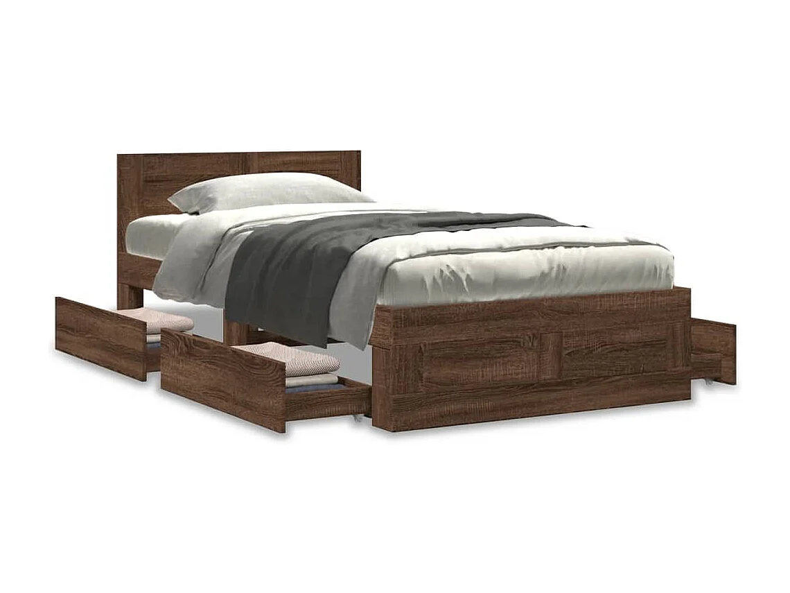 Cadre de lit et tête de lit sans matelas chêne marron 75x190 cm