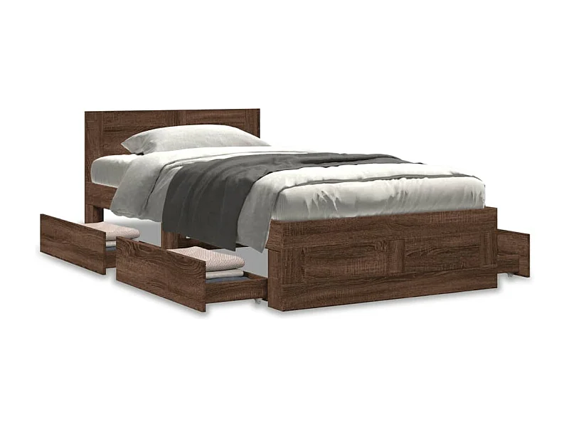 Cadre de lit et tête de lit sans matelas chêne marron 75x190 cm