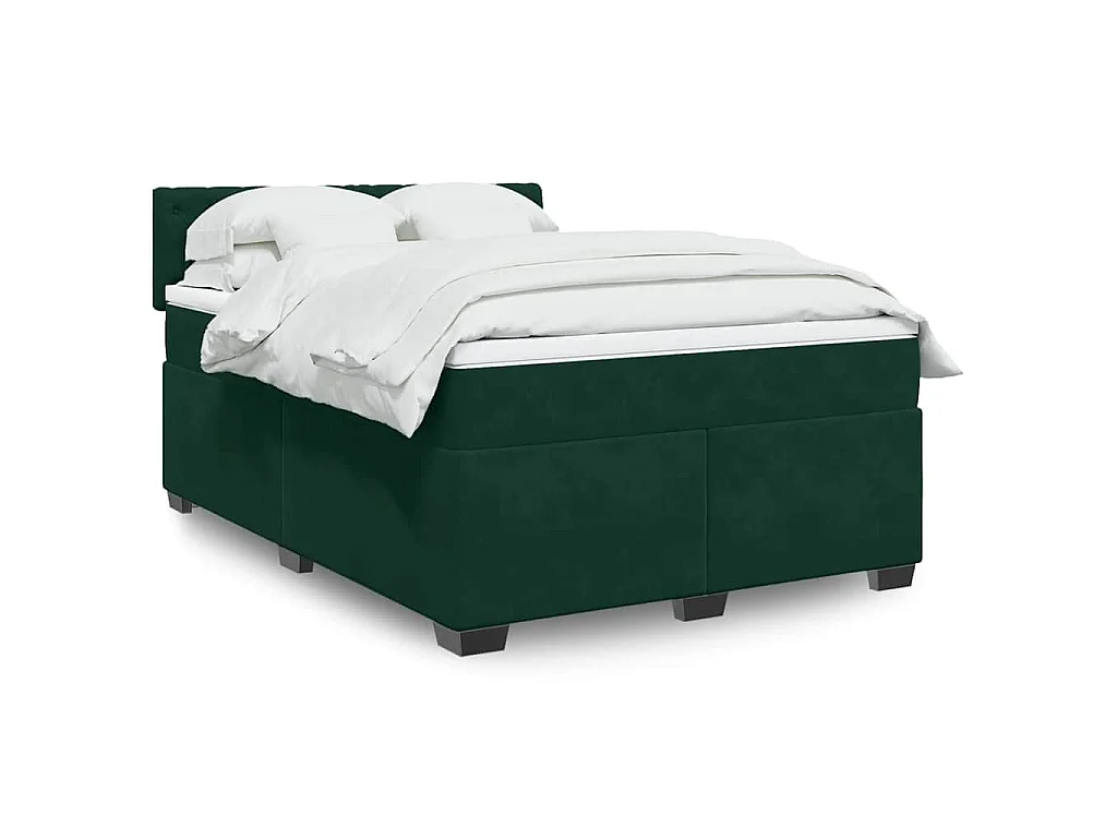 Cama com molas/colchão 160x200 cm veludo verde-escuro