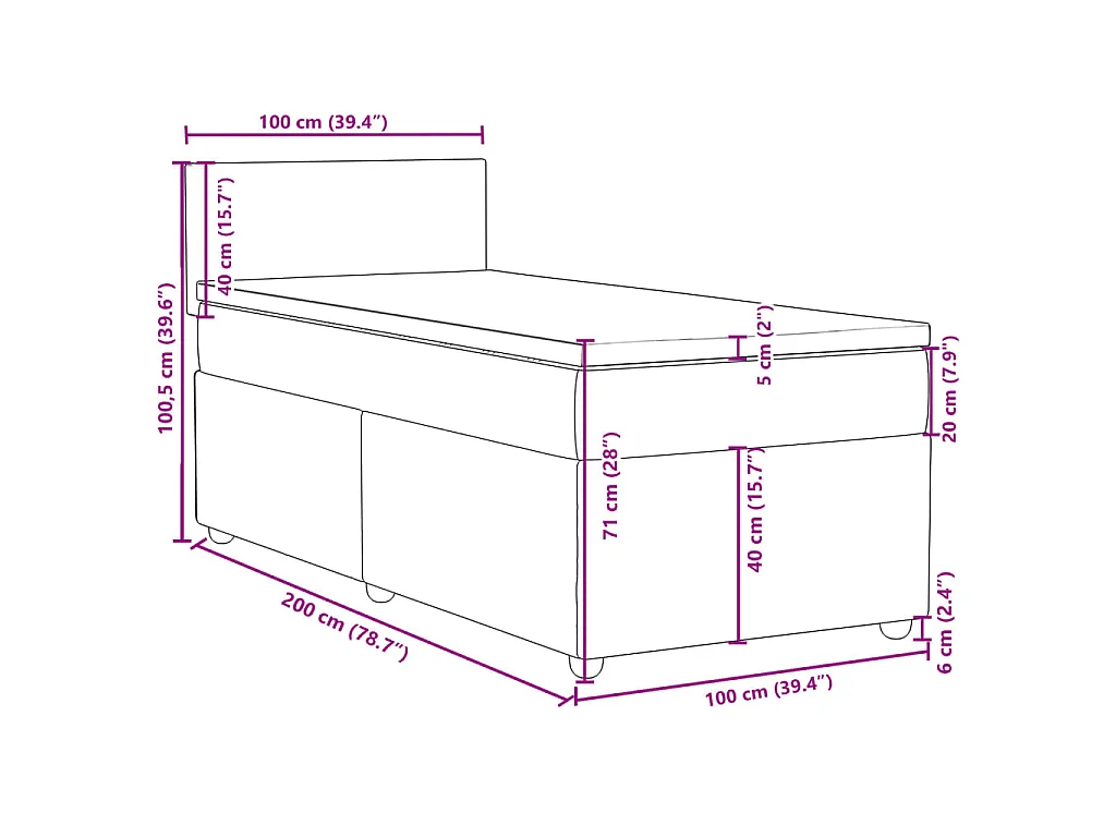 Boxspring met matras stof donkerbruin 100x200 cm