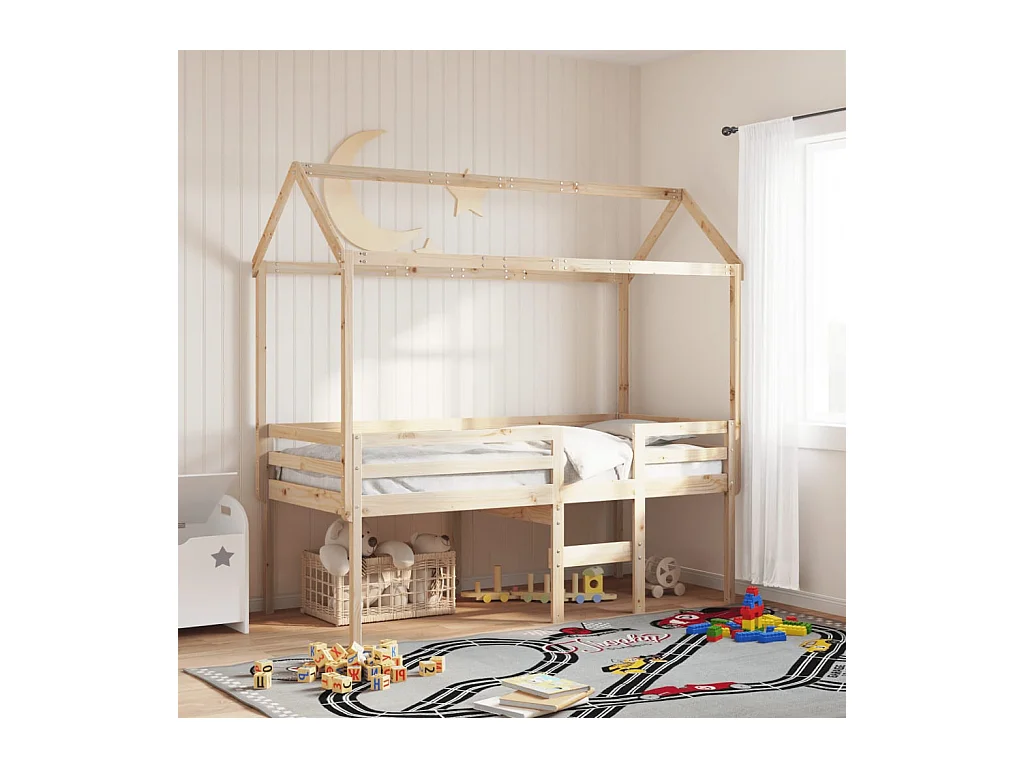 Hochbett mit Dach 90x190 cm Massivholz Kiefer