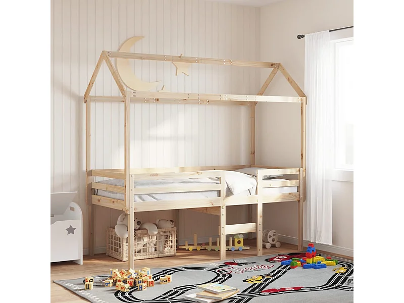 Lit haut sans matelas 90x190 cm bois de pin massif