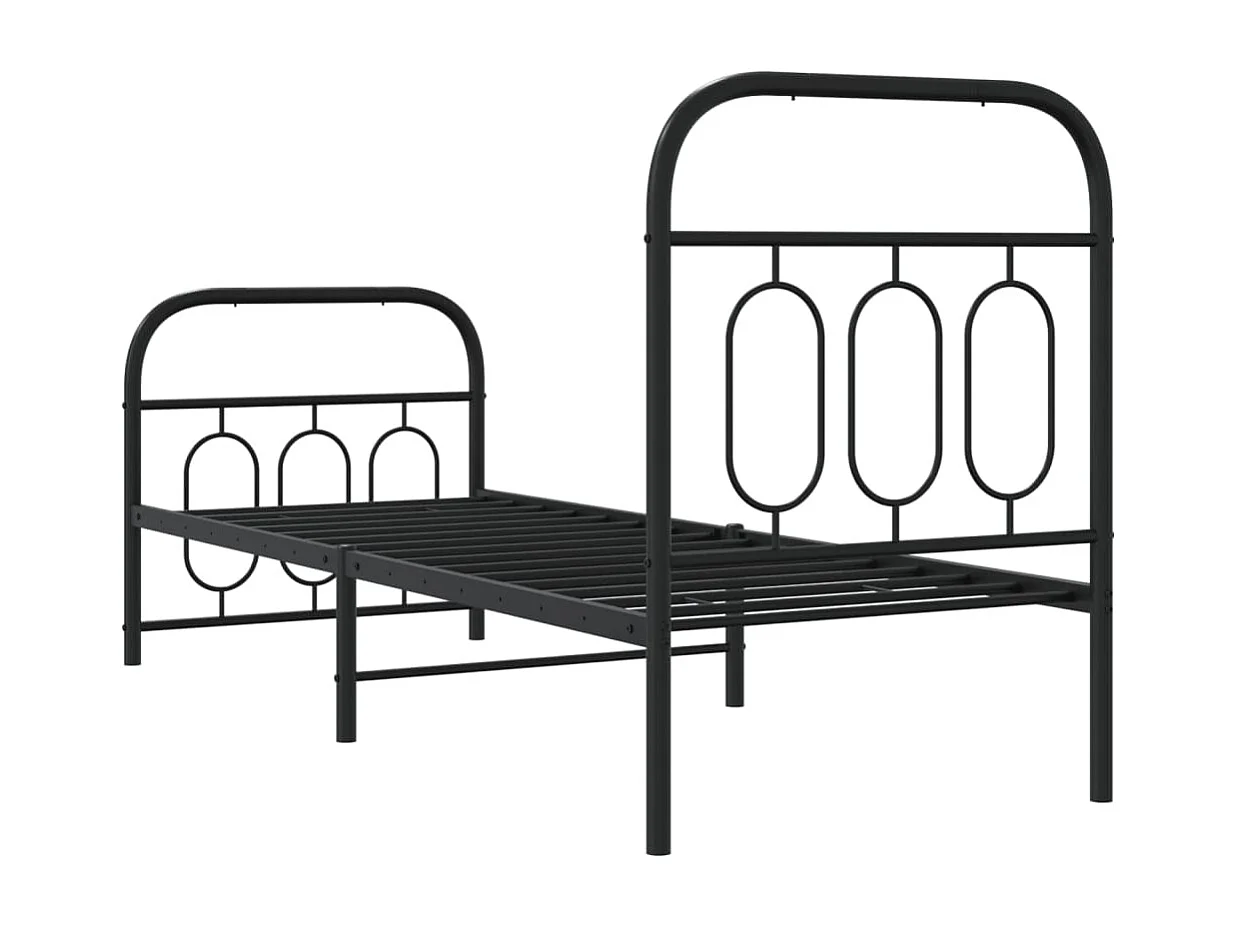 Cadre de lit métal sans matelas avec pied de lit noir 75x190 cm