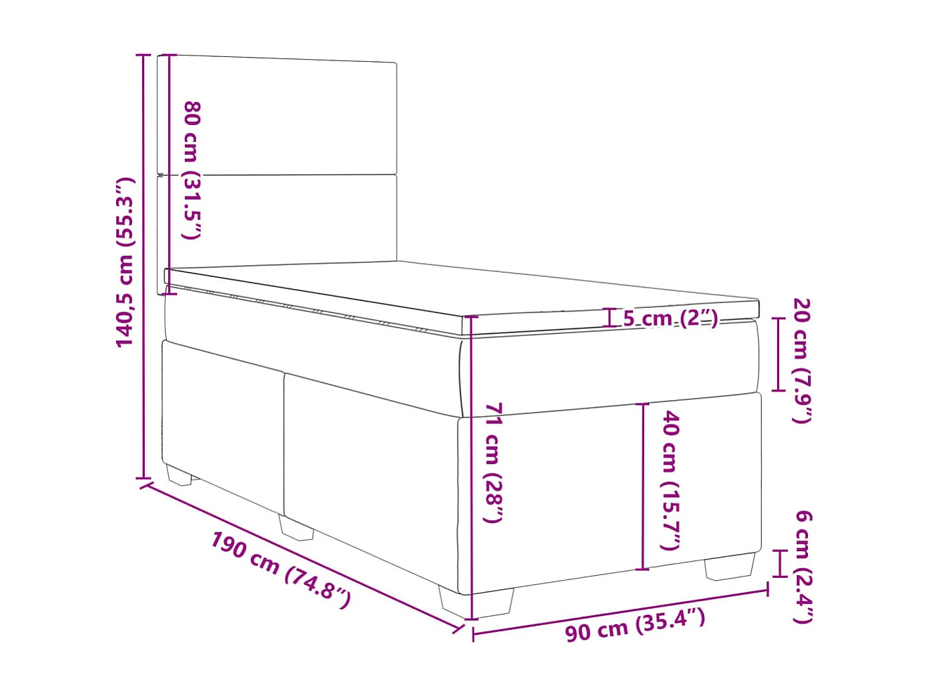 Boxspringbett mit Matratze Dunkelgrau 90x190 cm Stoff