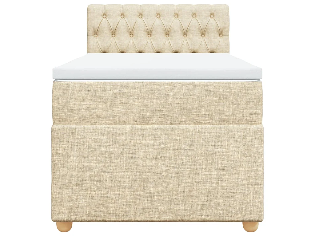 Cama box spring con colchón tela color crema 90x190 cm