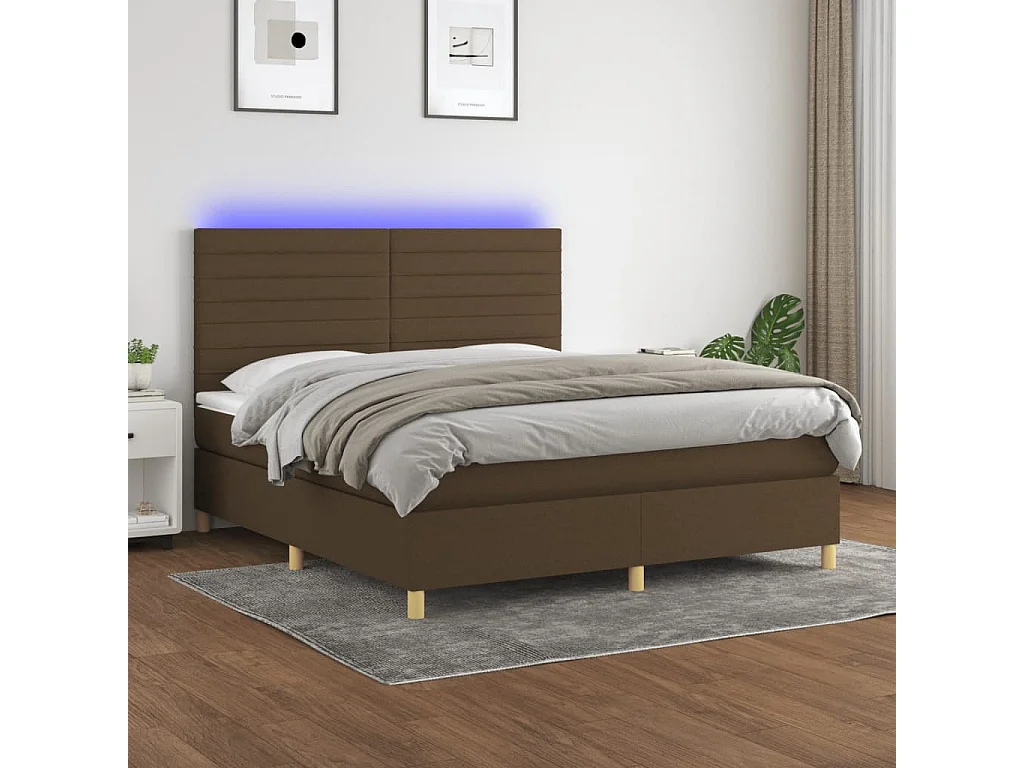Sommier à lattes de lit matelas et LED Marron foncé 180x200 cm
