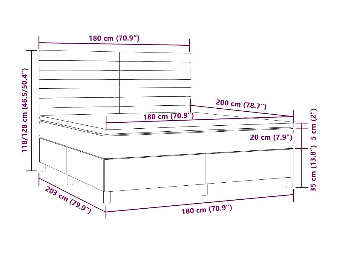Sommier à lattes de lit matelas et LED Marron foncé 180x200 cm