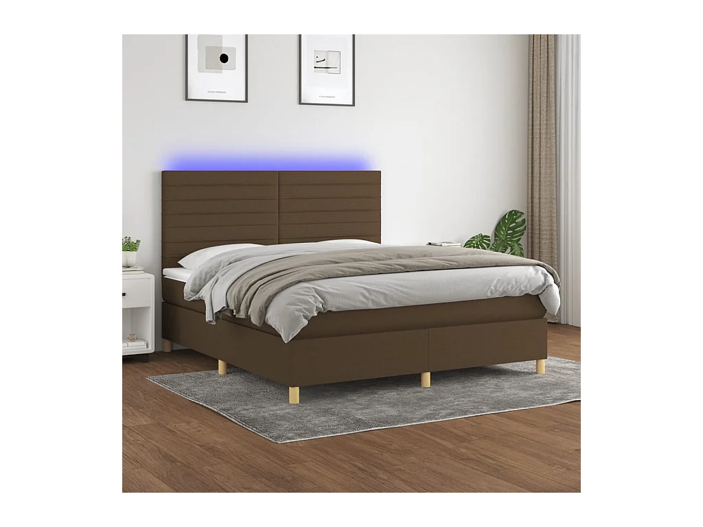 Sommier à lattes de lit matelas et LED Marron foncé 180x200 cm