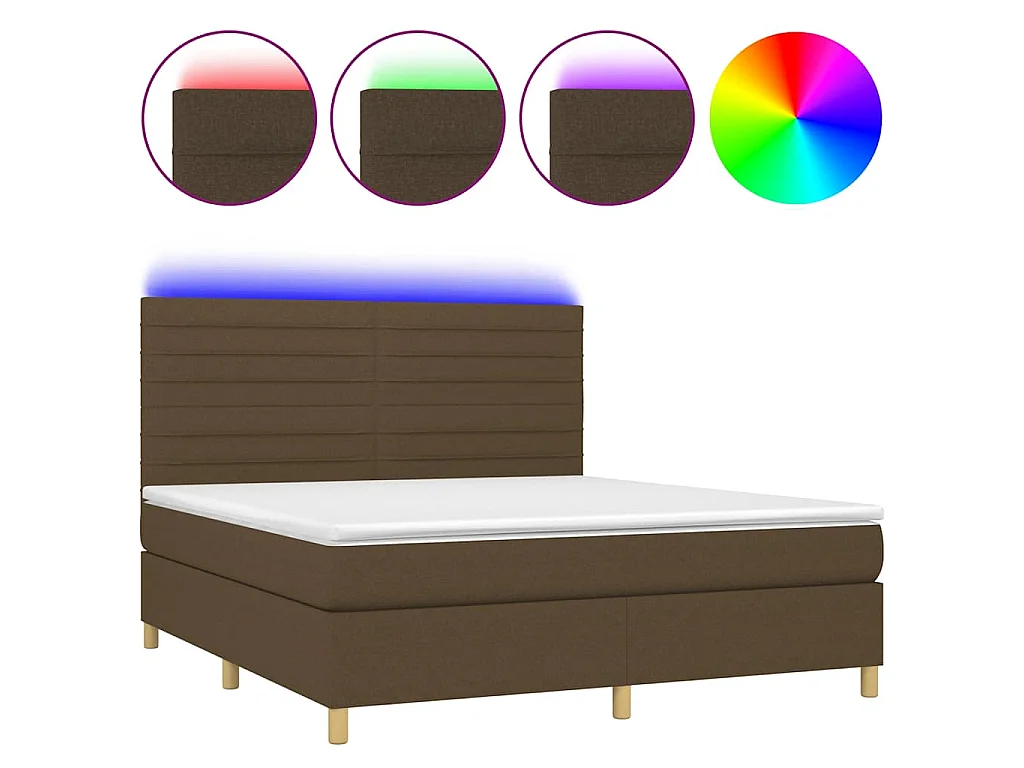 Sommier à lattes de lit matelas et LED Marron foncé 180x200 cm