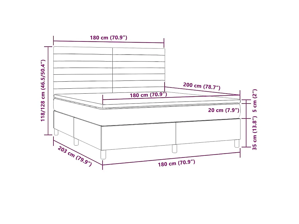 Sommier à lattes de lit matelas et LED Marron foncé 180x200 cm