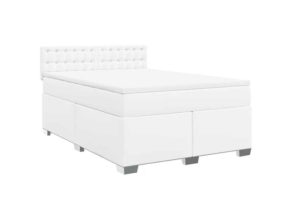 Boxspringbett mit Matratze Weiß 140x190 cm Kunstleder