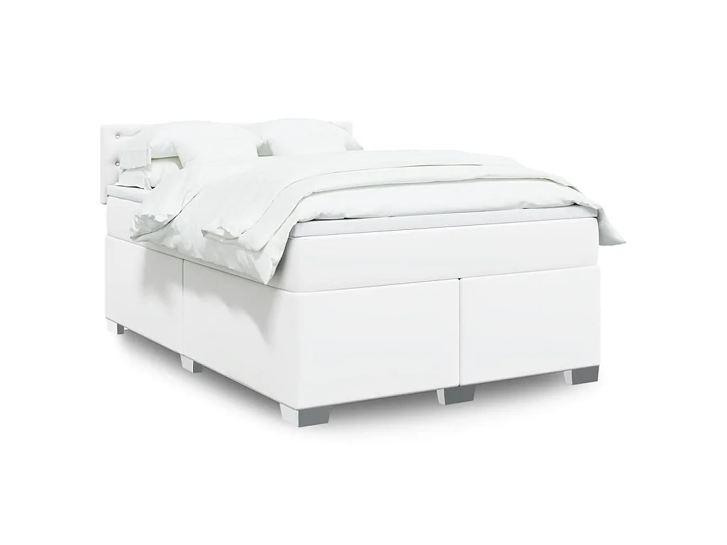 Boxspringbett mit Matratze Weiß 140x190 cm Kunstleder