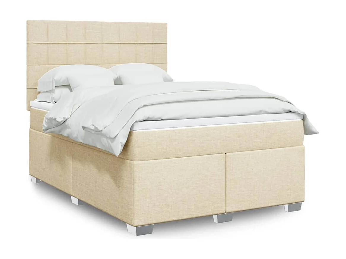 Sommier à lattes de lit avec matelas Crème 160x200 cm Tissu