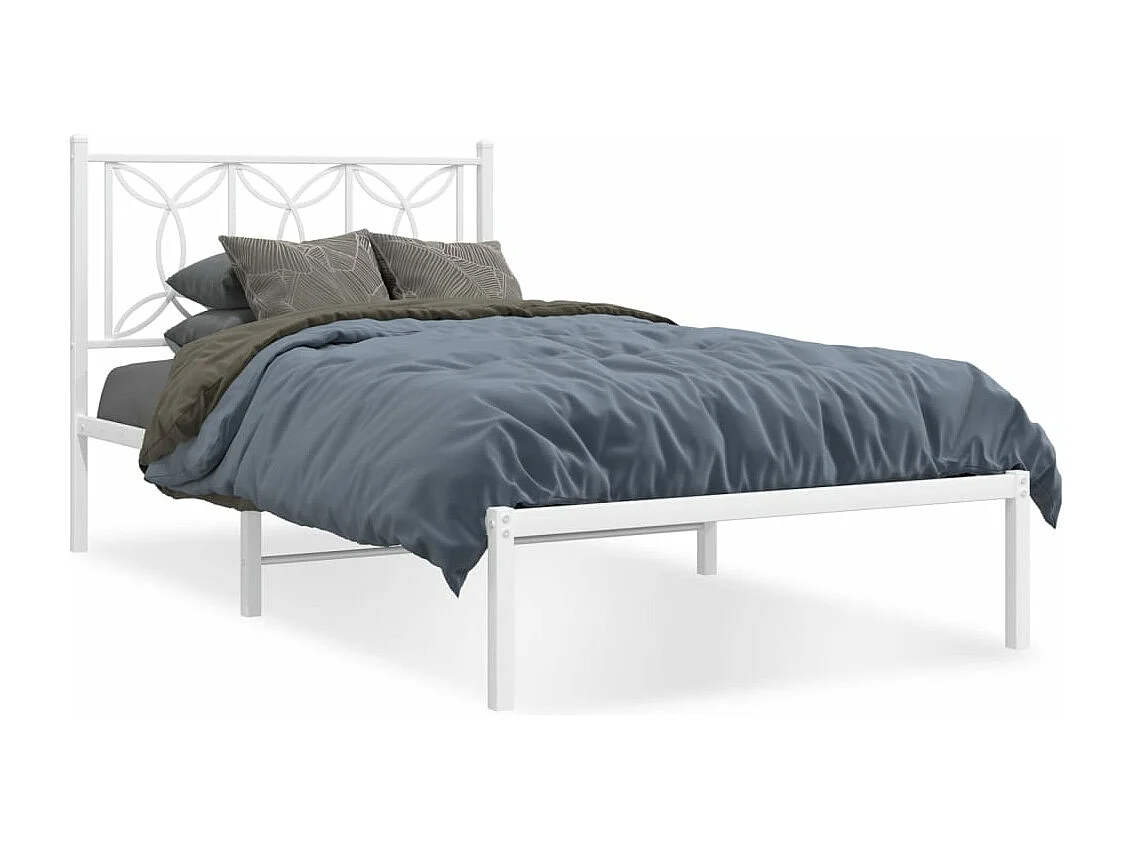Bedframe met hoofdbord metaal wit 100x190 cm