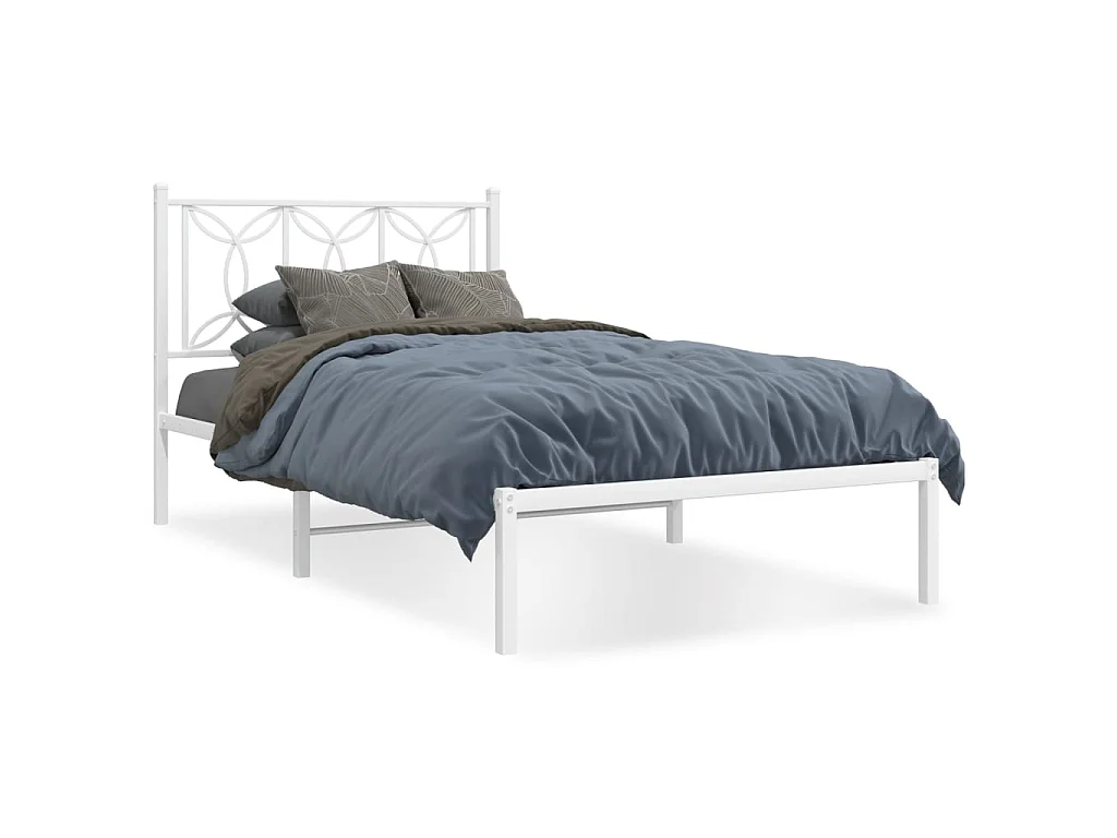 Cadre de lit métal sans matelas et tête de lit blanc 100x190 cm