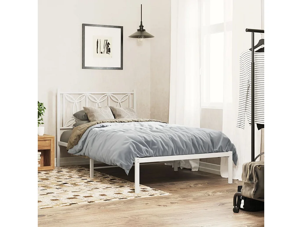 Cadre de lit métal sans matelas et tête de lit blanc 100x190 cm