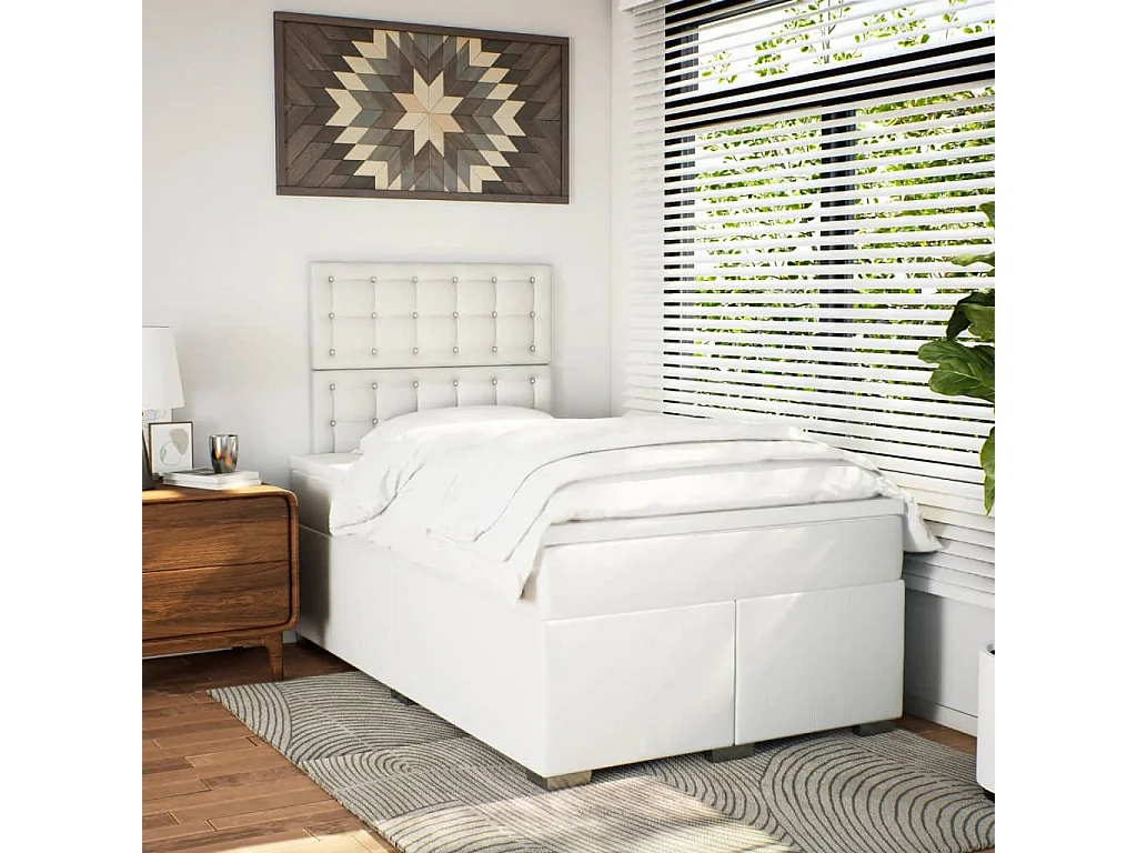 Cama box spring con colchón cuero sintético blanco 120x200 cm
