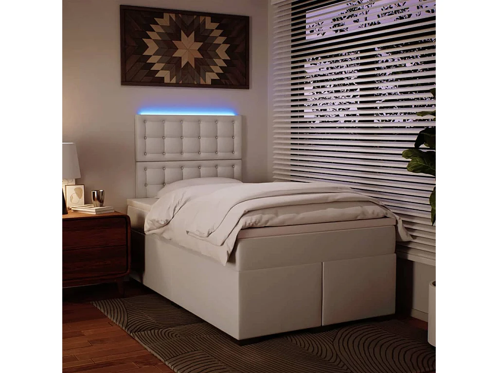 Boxspringbett mit Matratze Weiß 120x200 cm Kunstleder