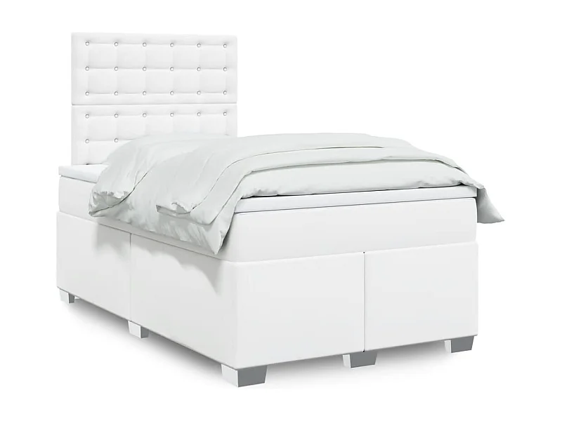 Cama box spring con colchón cuero sintético blanco 120x200 cm